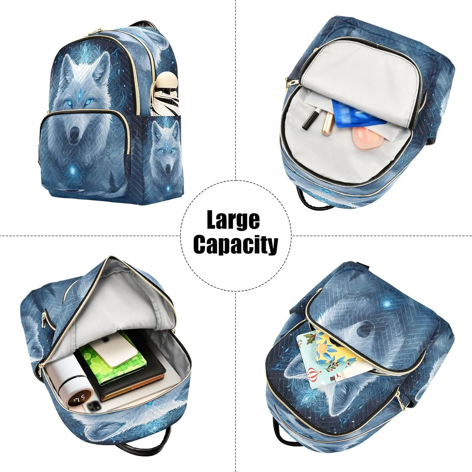 ALAZA Mini Backpack for Women Fantasy Blue Eyes Wolf Travel Backpack Purse for Ladies Handbag Shoulder Bag Casual Daypack, M