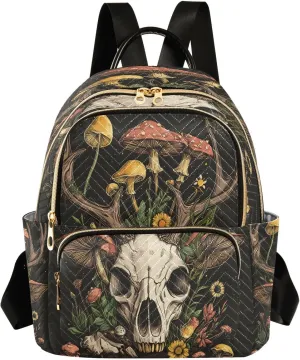 ALAZA Mini Backpack for Women Goat Skull Mushroom Travel Backpack Purse for Ladies Handbag Shoulder Bag Casual Daypack, M