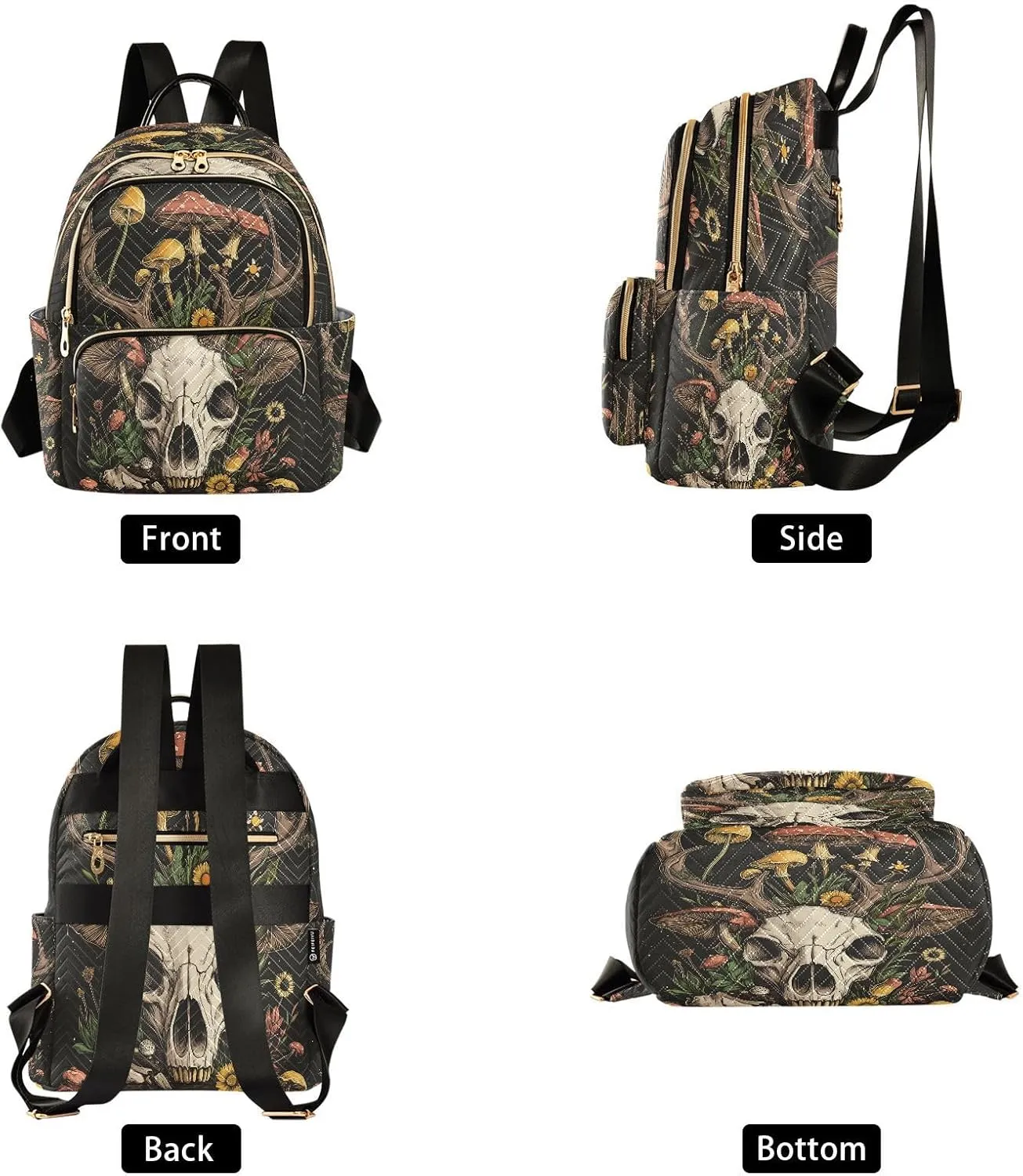 ALAZA Mini Backpack for Women Goat Skull Mushroom Travel Backpack Purse for Ladies Handbag Shoulder Bag Casual Daypack, M
