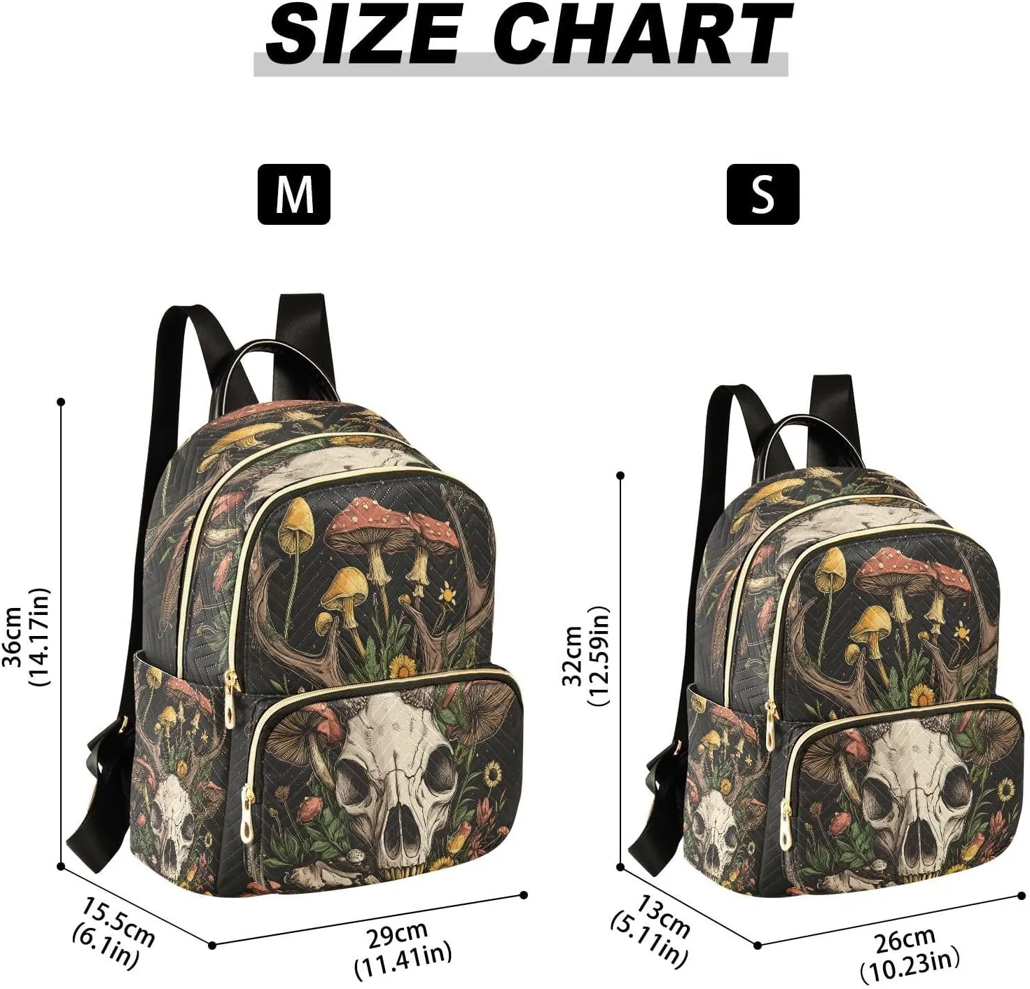 ALAZA Mini Backpack for Women Goat Skull Mushroom Travel Backpack Purse for Ladies Handbag Shoulder Bag Casual Daypack, M