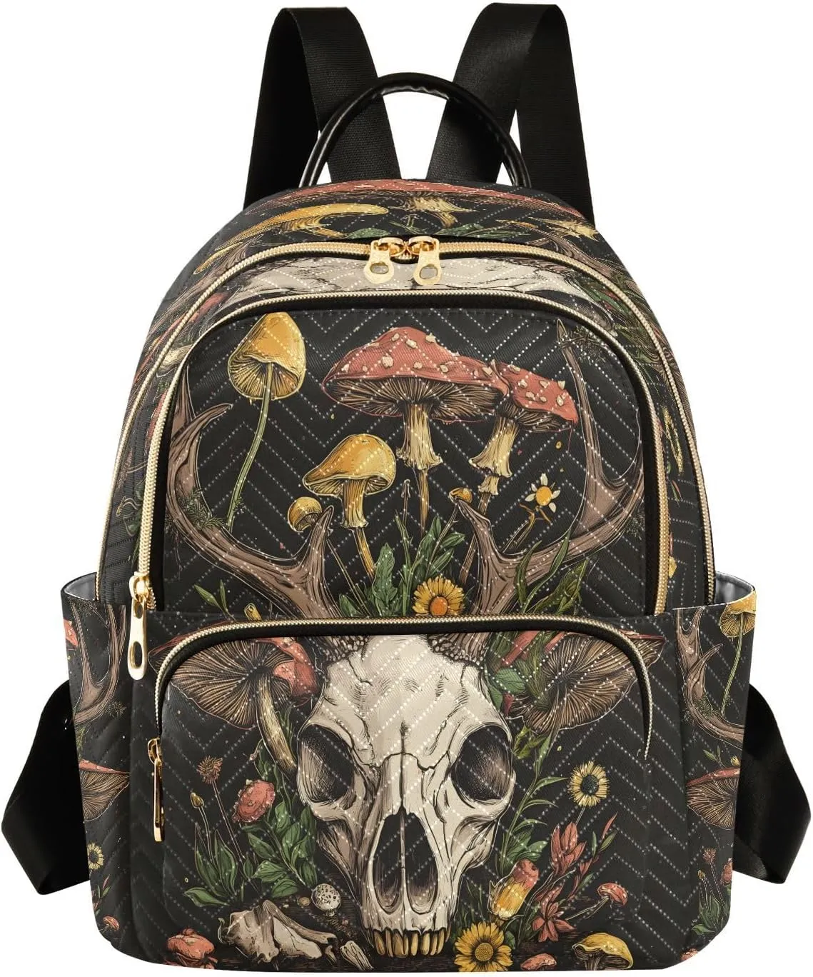 ALAZA Mini Backpack for Women Goat Skull Mushroom Travel Backpack Purse for Ladies Handbag Shoulder Bag Casual Daypack, M