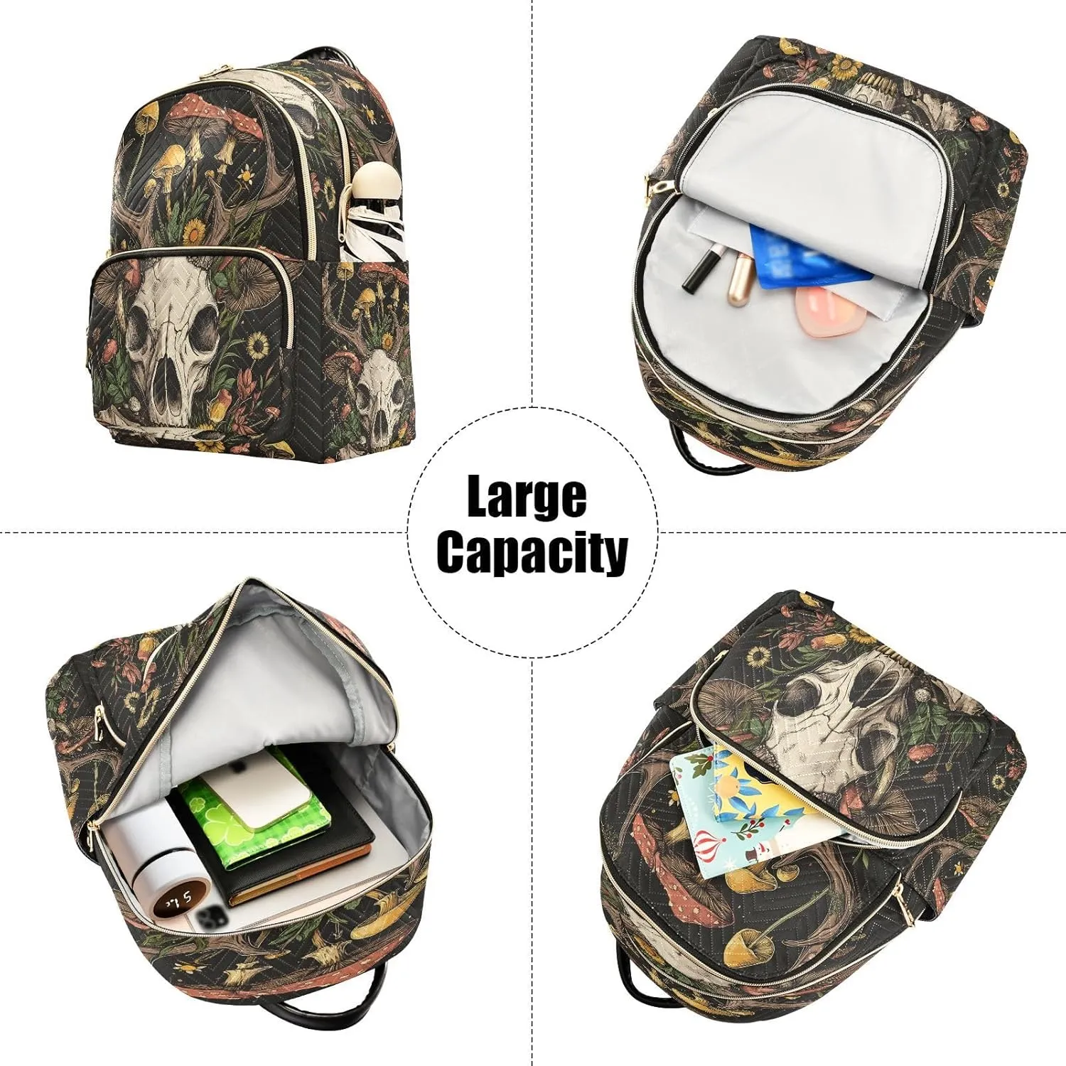ALAZA Mini Backpack for Women Goat Skull Mushroom Travel Backpack Purse for Ladies Handbag Shoulder Bag Casual Daypack, M