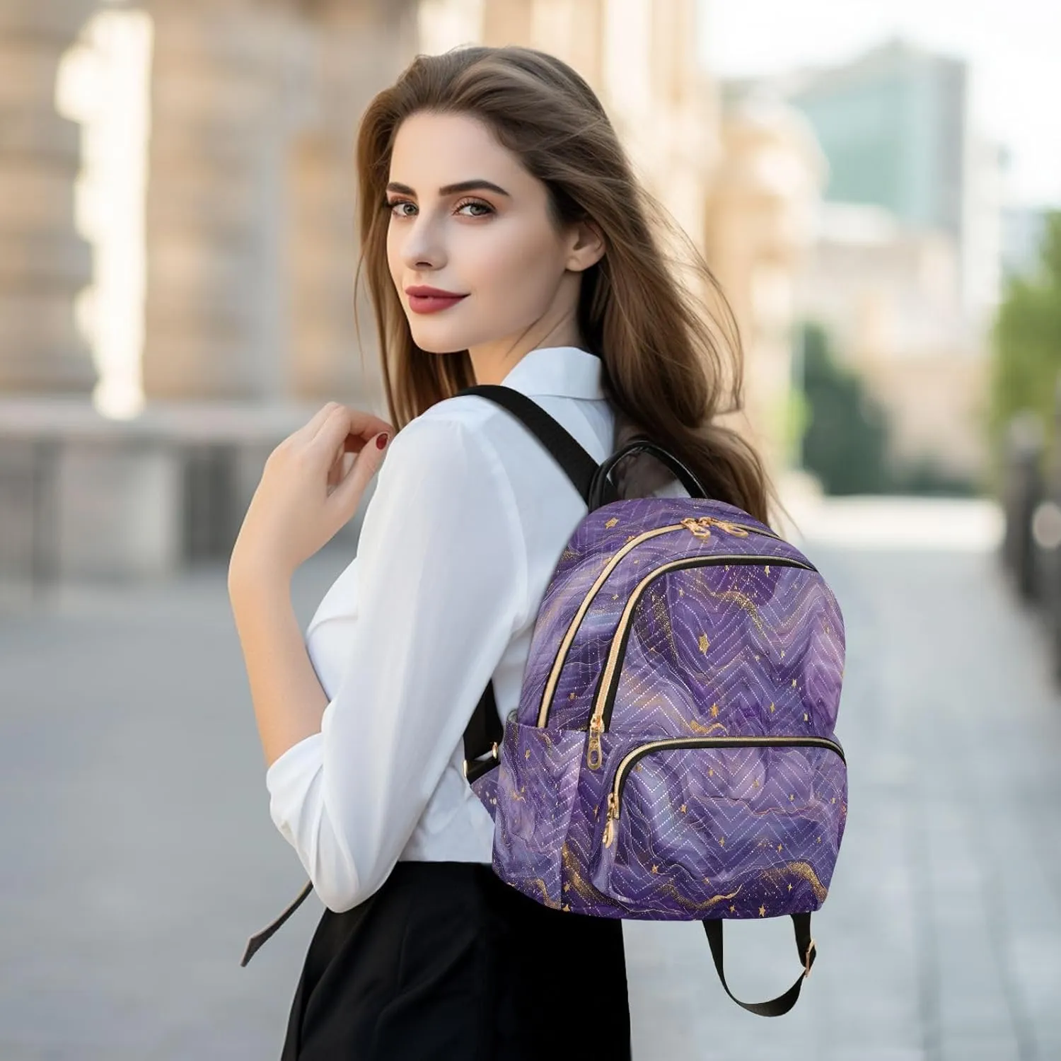 ALAZA Mini Backpack for Women Purple Dream Marble Travel Backpack Purse for Ladies Handbag Shoulder Bag Casual Daypack, M