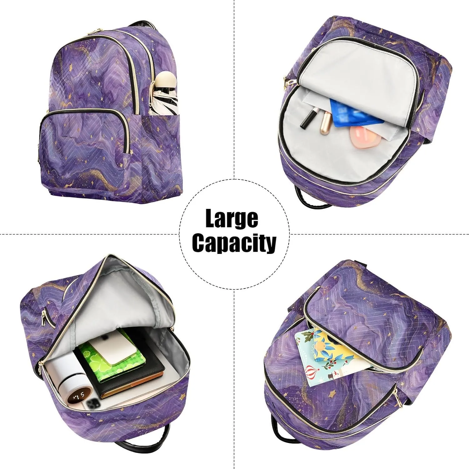ALAZA Mini Backpack for Women Purple Dream Marble Travel Backpack Purse for Ladies Handbag Shoulder Bag Casual Daypack, M