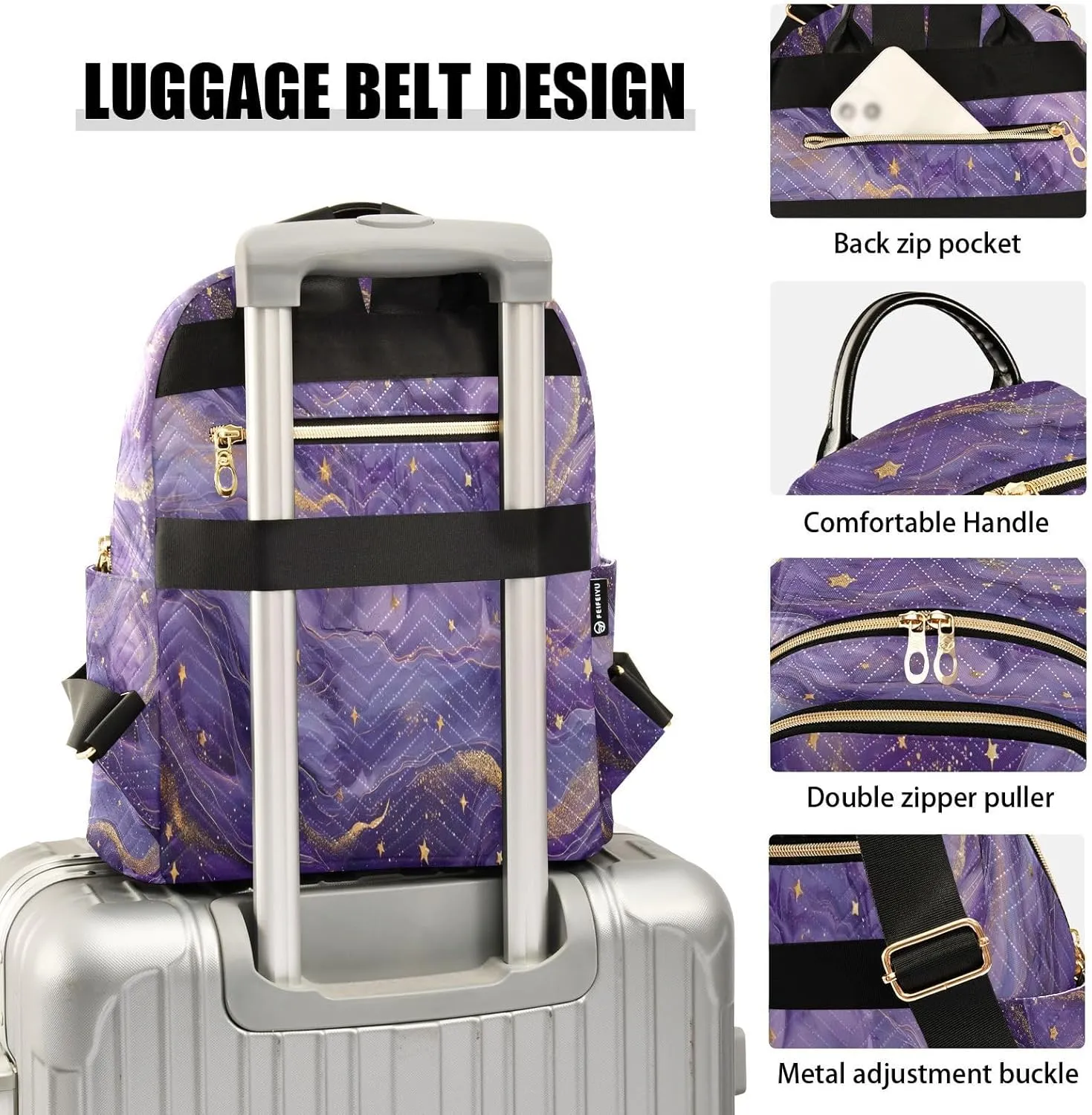 ALAZA Mini Backpack for Women Purple Dream Marble Travel Backpack Purse for Ladies Handbag Shoulder Bag Casual Daypack, M