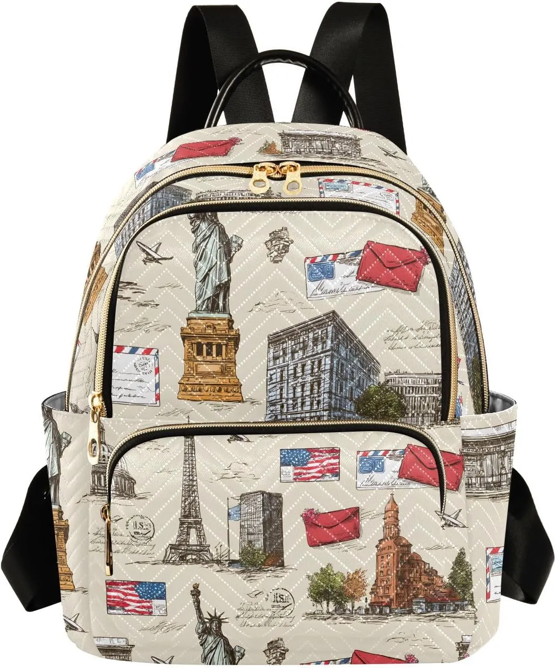 ALAZA Mini Backpack for Women Stamp Architecture Statue Of Liberty Travel Backpack Purse for Ladies Handbag Shoulder Bag Casual Daypack, M
