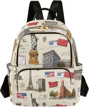 ALAZA Mini Backpack for Women Stamp Architecture Statue Of Liberty Travel Backpack Purse for Ladies Handbag Shoulder Bag Casual Daypack, M