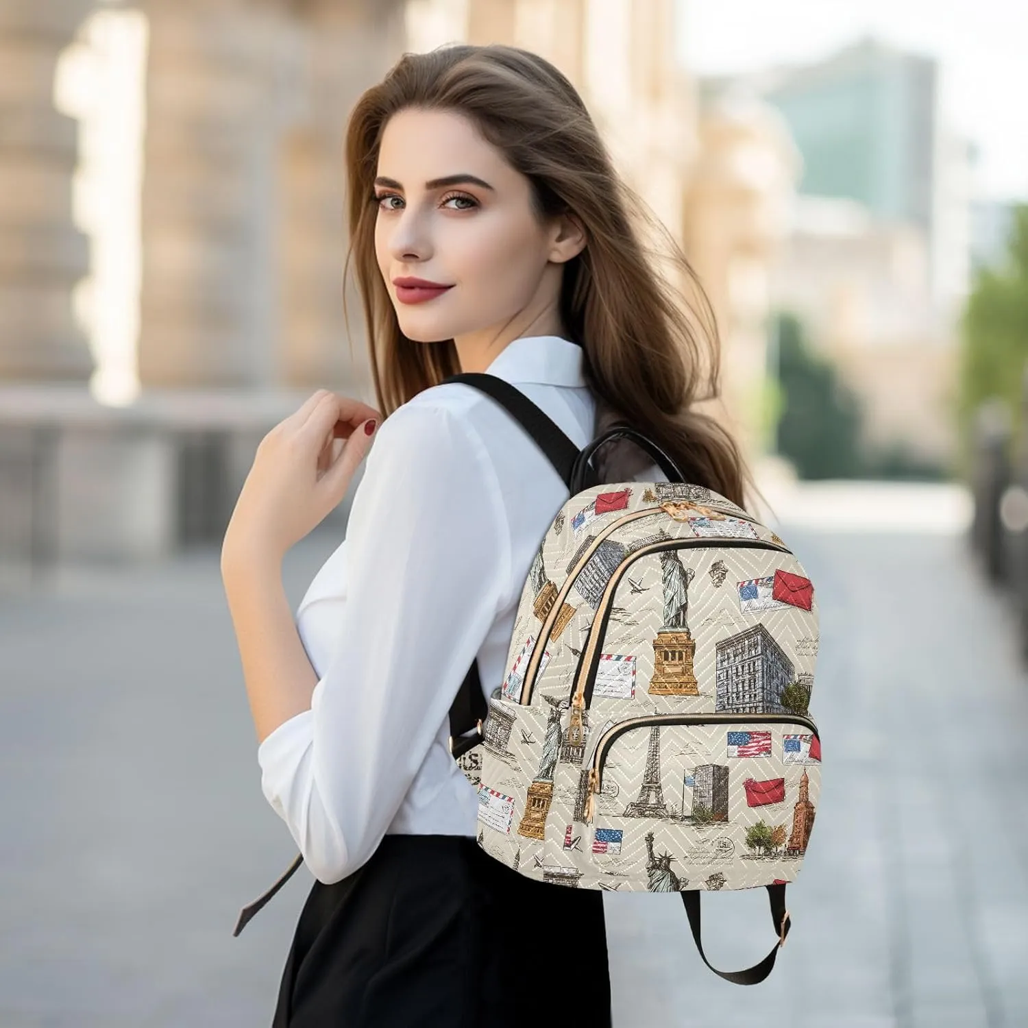ALAZA Mini Backpack for Women Stamp Architecture Statue Of Liberty Travel Backpack Purse for Ladies Handbag Shoulder Bag Casual Daypack, M