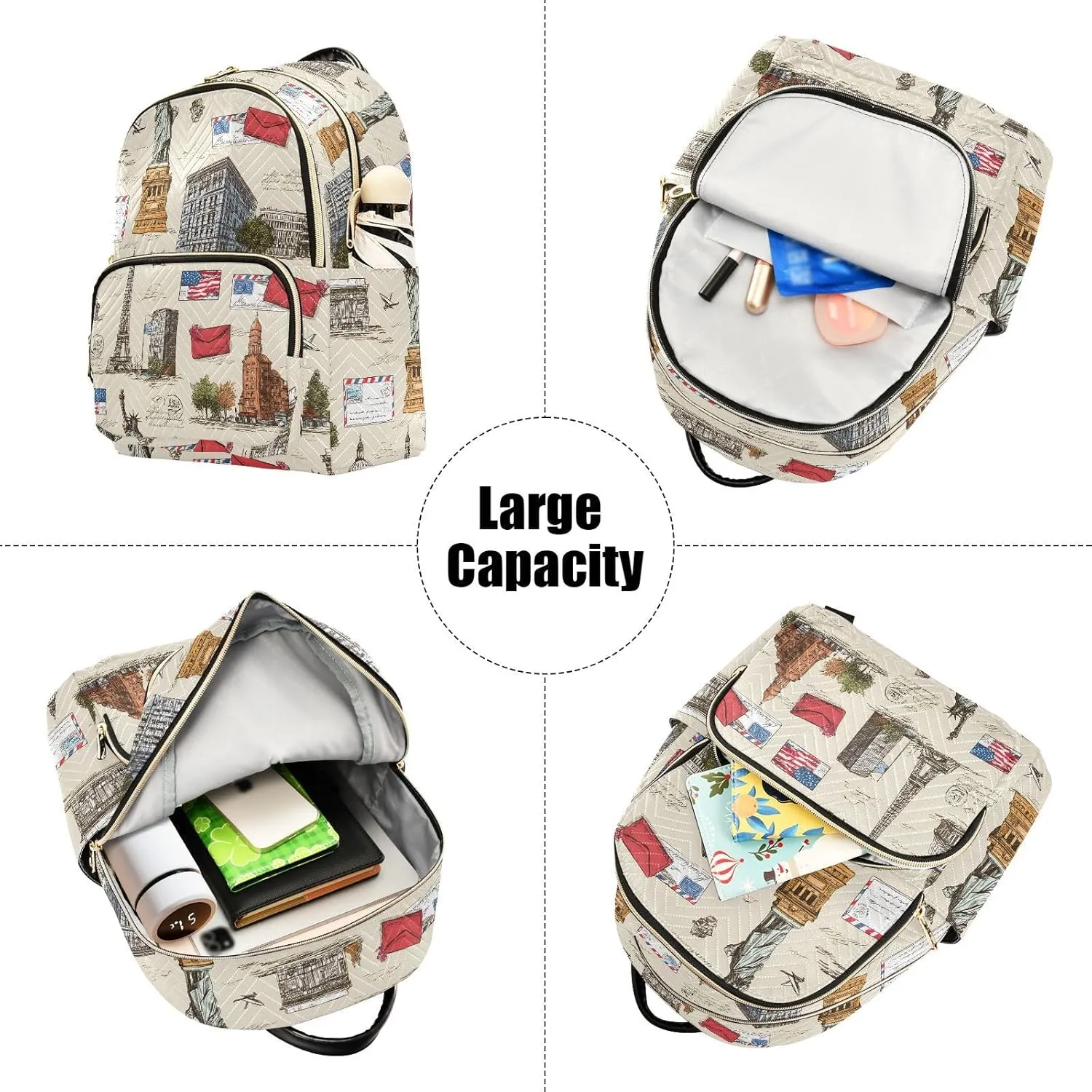 ALAZA Mini Backpack for Women Stamp Architecture Statue Of Liberty Travel Backpack Purse for Ladies Handbag Shoulder Bag Casual Daypack, M