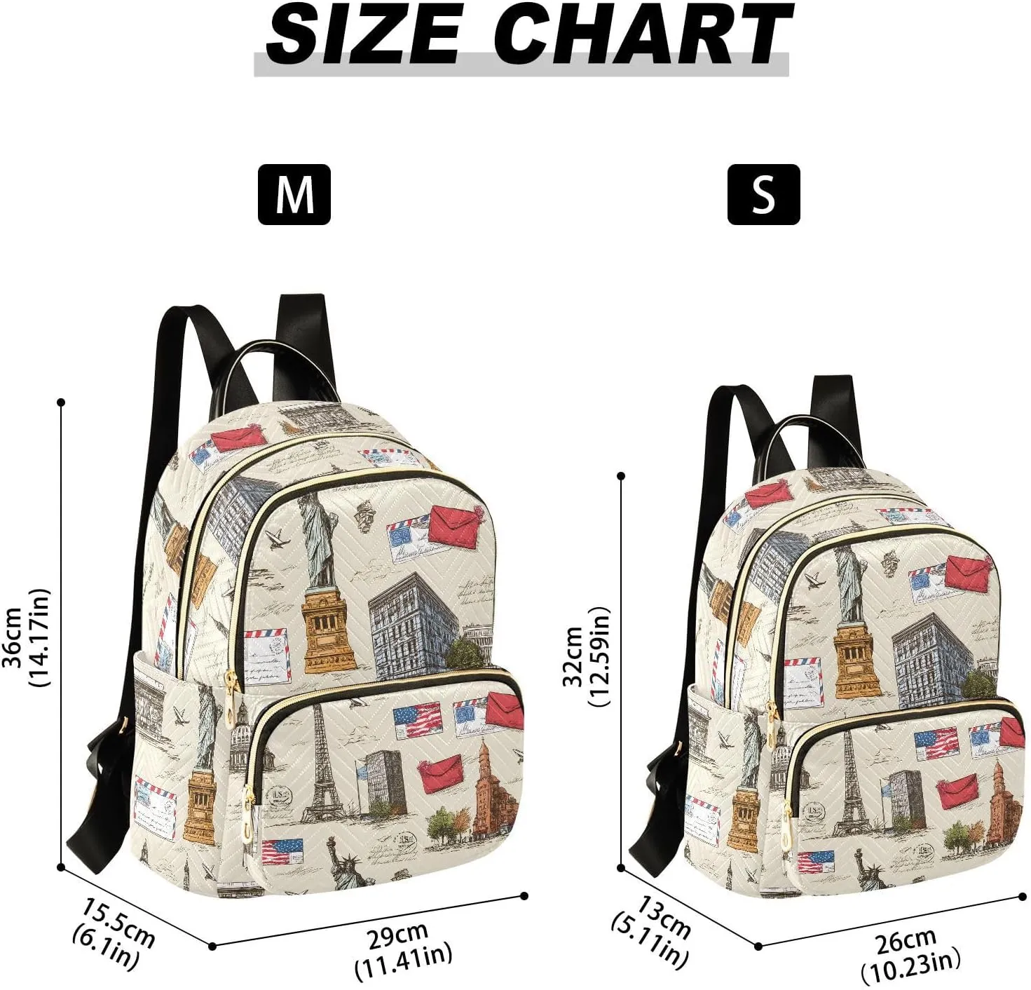 ALAZA Mini Backpack for Women Stamp Architecture Statue Of Liberty Travel Backpack Purse for Ladies Handbag Shoulder Bag Casual Daypack, M