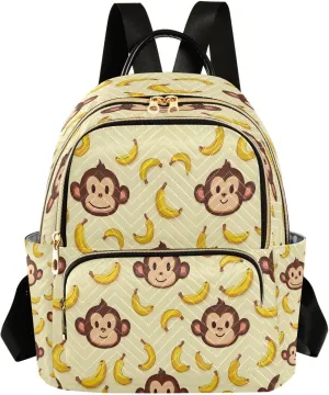 ALAZA Monkey Banana Pattern Mini Backpack Purse for Women Travel Bag Lightweight Shoulder Bag Fashion Daypack