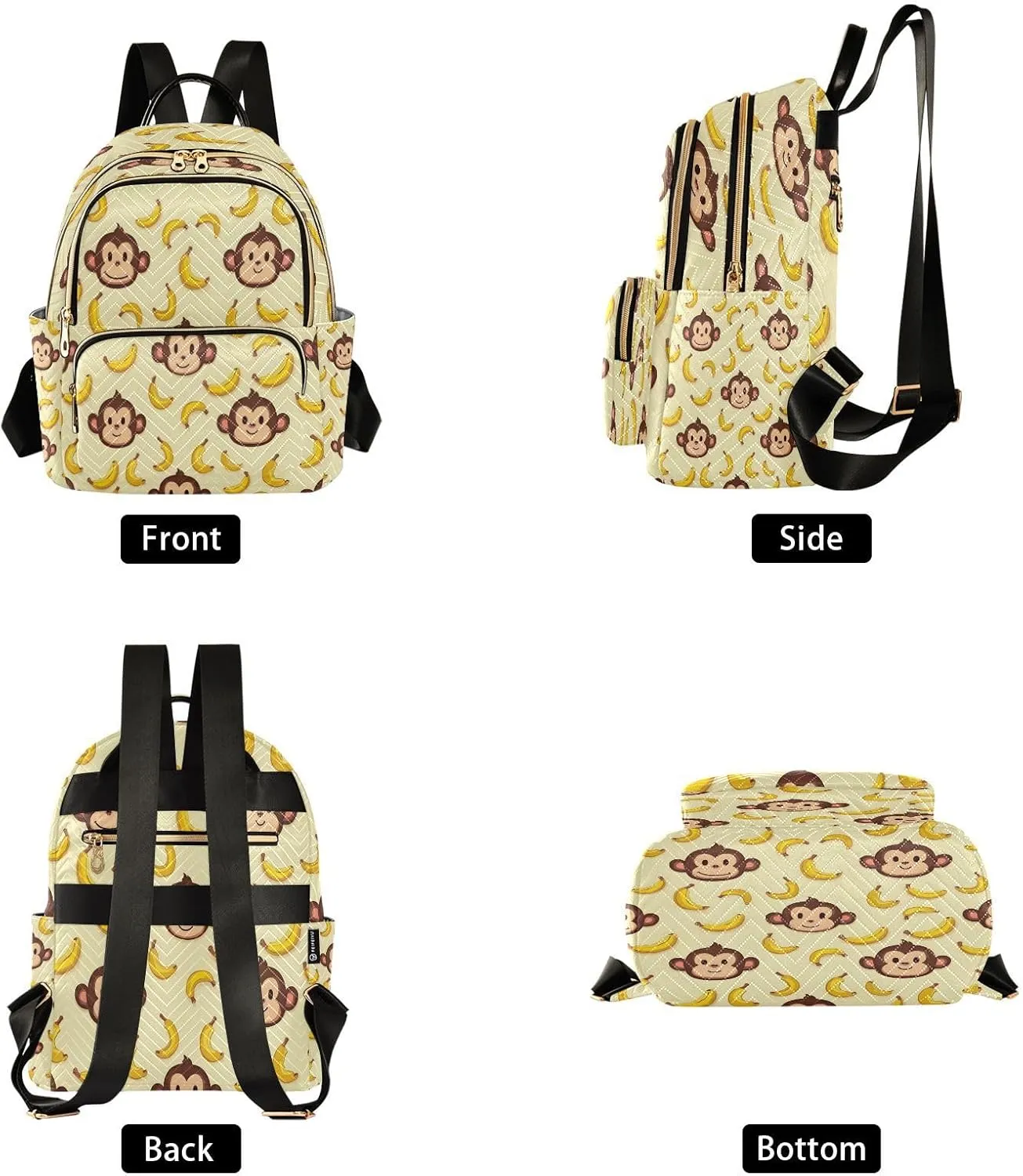 ALAZA Monkey Banana Pattern Mini Backpack Purse for Women Travel Bag Lightweight Shoulder Bag Fashion Daypack