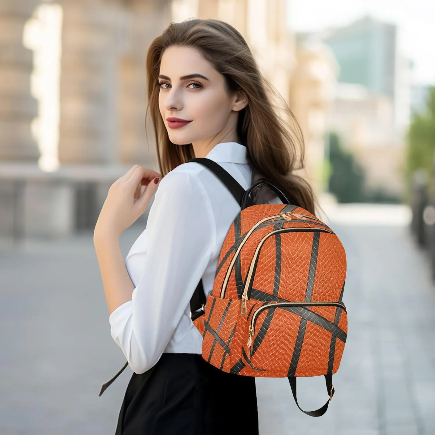 ALAZA Orange Ball Basketball Women Backpack Purse Ladies Fashion Shoulder Bag Daypack Travel Bag 7.5L