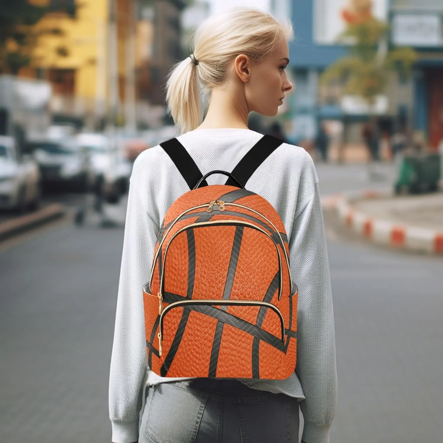 ALAZA Orange Ball Basketball Women Backpack Purse Ladies Fashion Shoulder Bag Daypack Travel Bag 7.5L