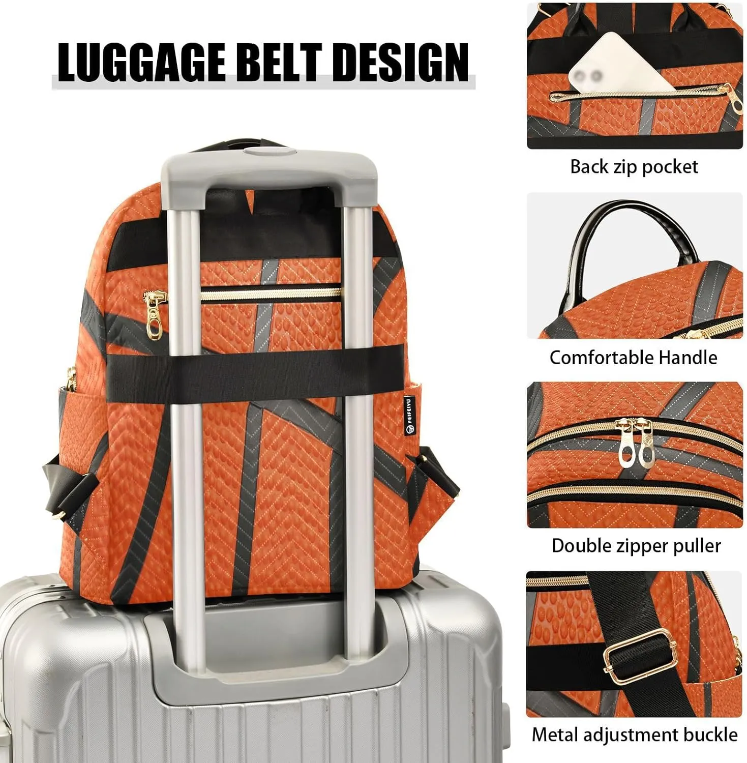 ALAZA Orange Ball Basketball Women Backpack Purse Ladies Fashion Shoulder Bag Daypack Travel Bag 7.5L