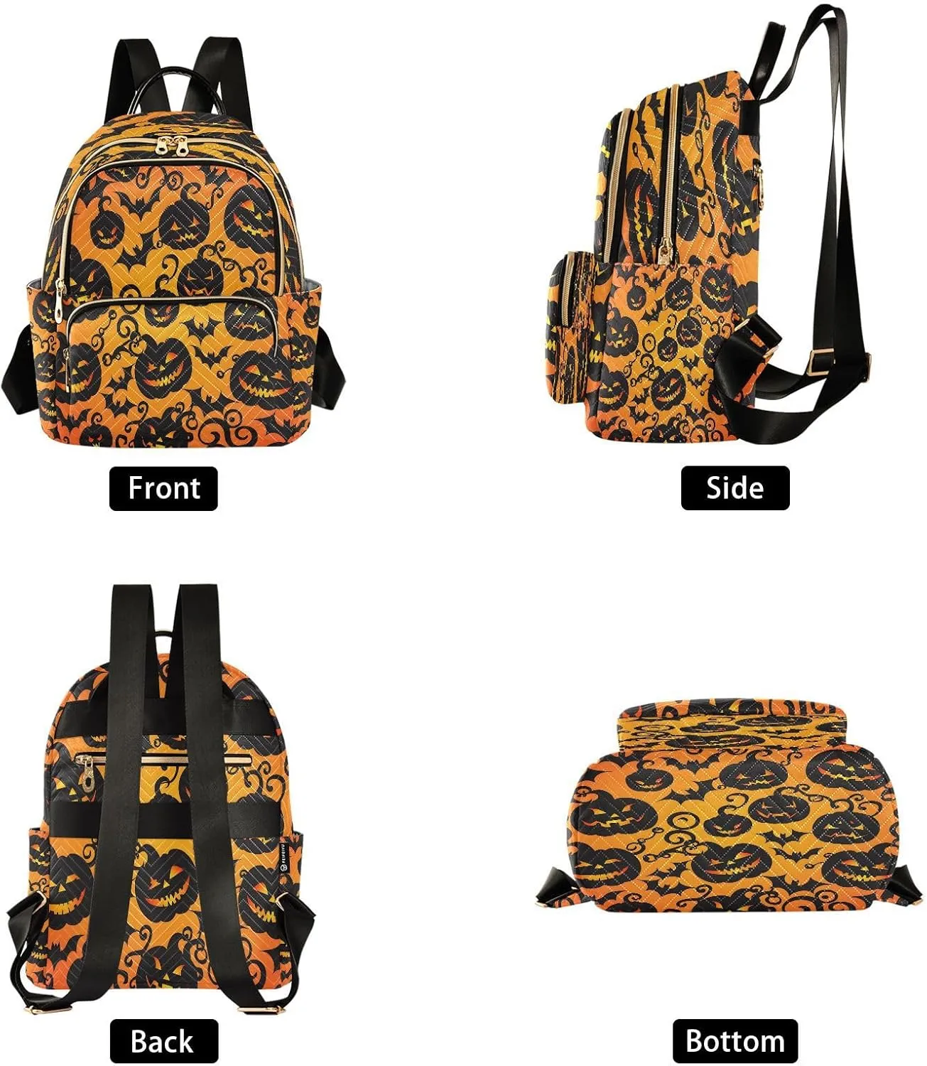 ALAZA Orange Pumpkin Bat Tree Halloween Women Backpack Purse Ladies Fashion Shoulder Bag Daypack Travel Bag 7.5L