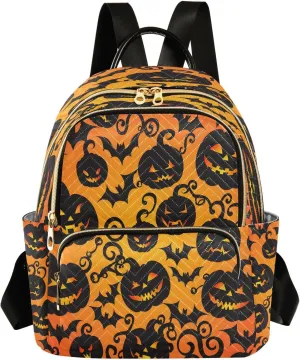 ALAZA Orange Pumpkin Bat Tree Halloween Women Backpack Purse Ladies Fashion Shoulder Bag Daypack Travel Bag 7.5L