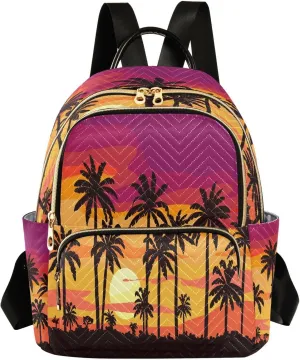 ALAZA Palm Trees Sunset Women Backpack Purse Ladies Fashion Shoulder Bag Daypack Travel Bag 7.5L