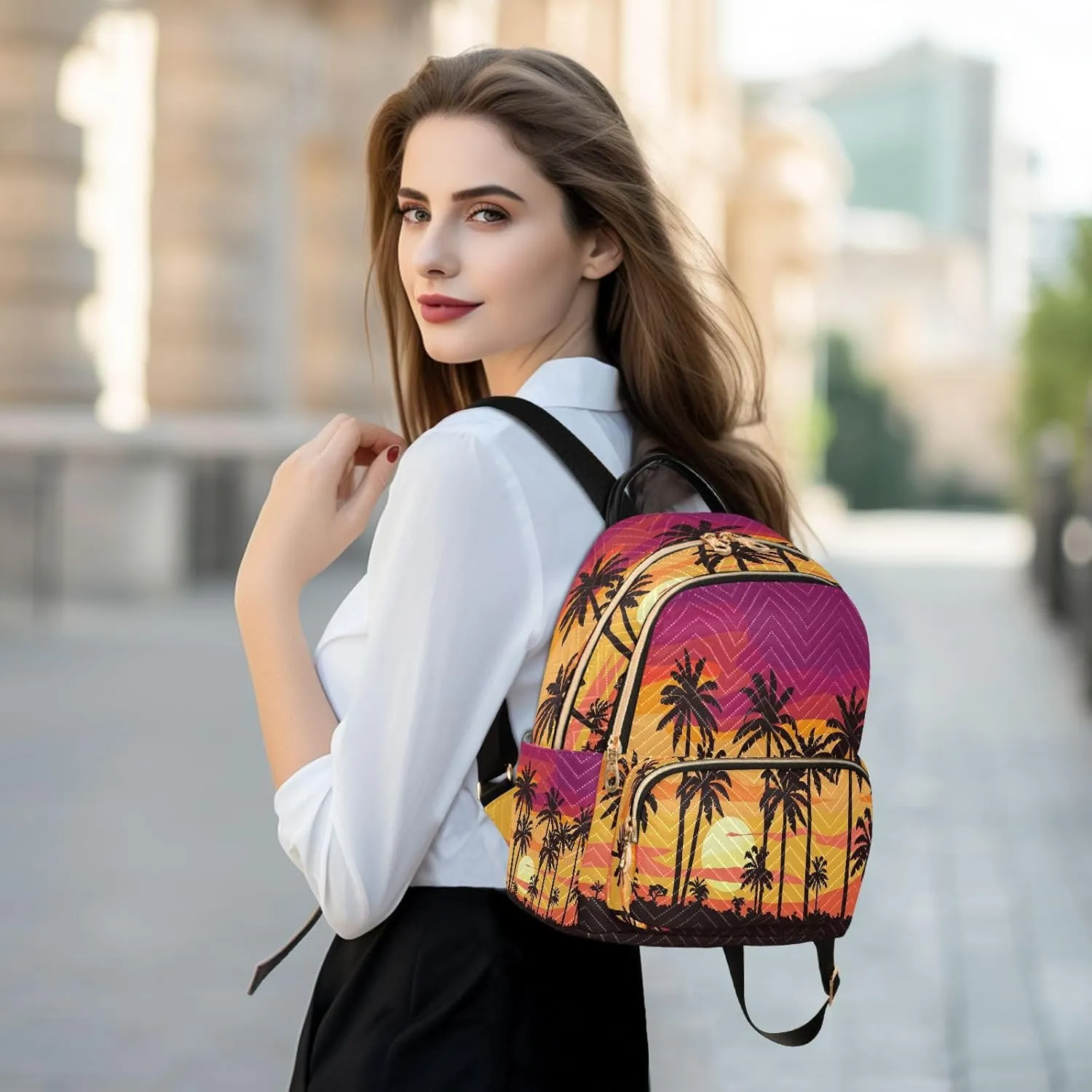 ALAZA Palm Trees Sunset Women Backpack Purse Ladies Fashion Shoulder Bag Daypack Travel Bag 7.5L
