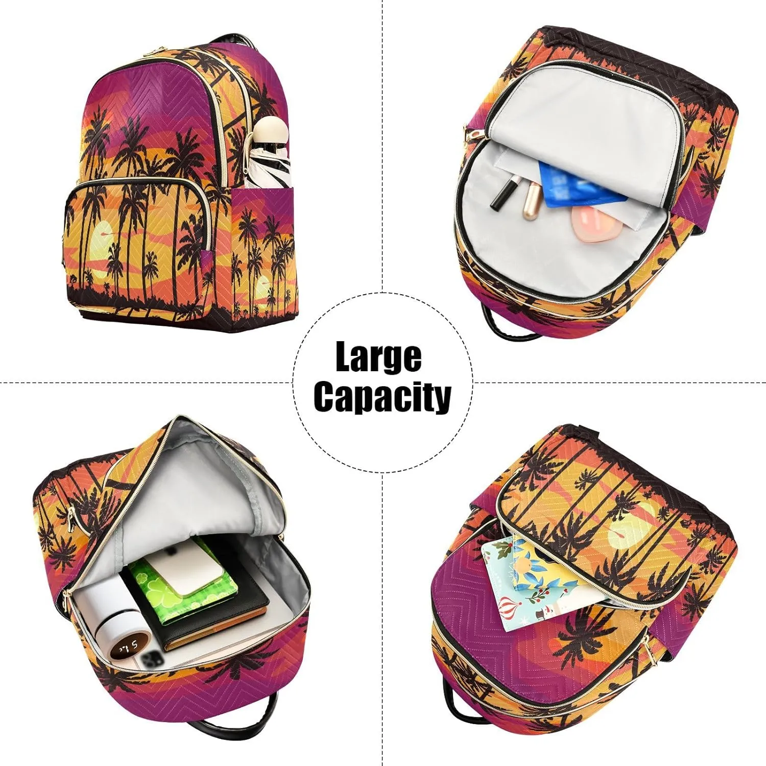 ALAZA Palm Trees Sunset Women Backpack Purse Ladies Fashion Shoulder Bag Daypack Travel Bag 7.5L