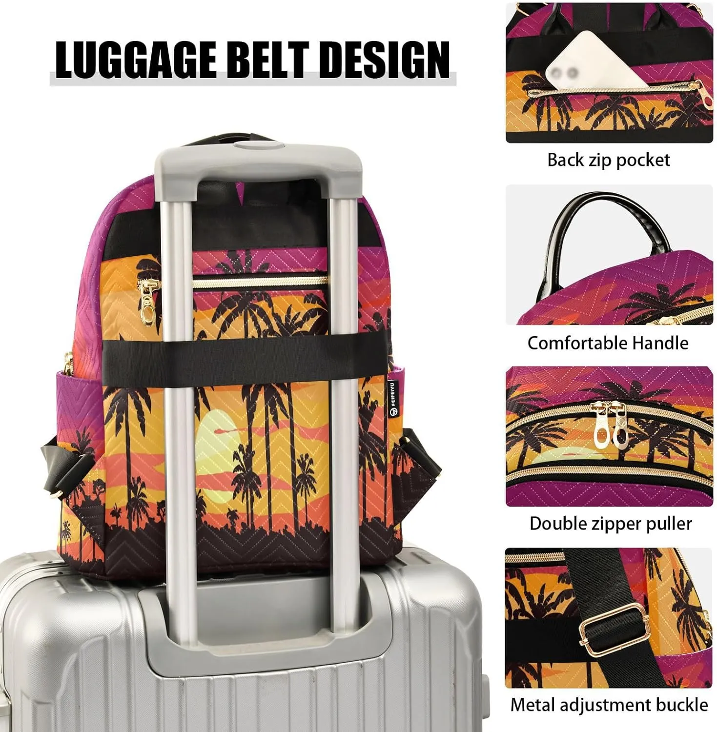 ALAZA Palm Trees Sunset Women Backpack Purse Ladies Fashion Shoulder Bag Daypack Travel Bag 7.5L