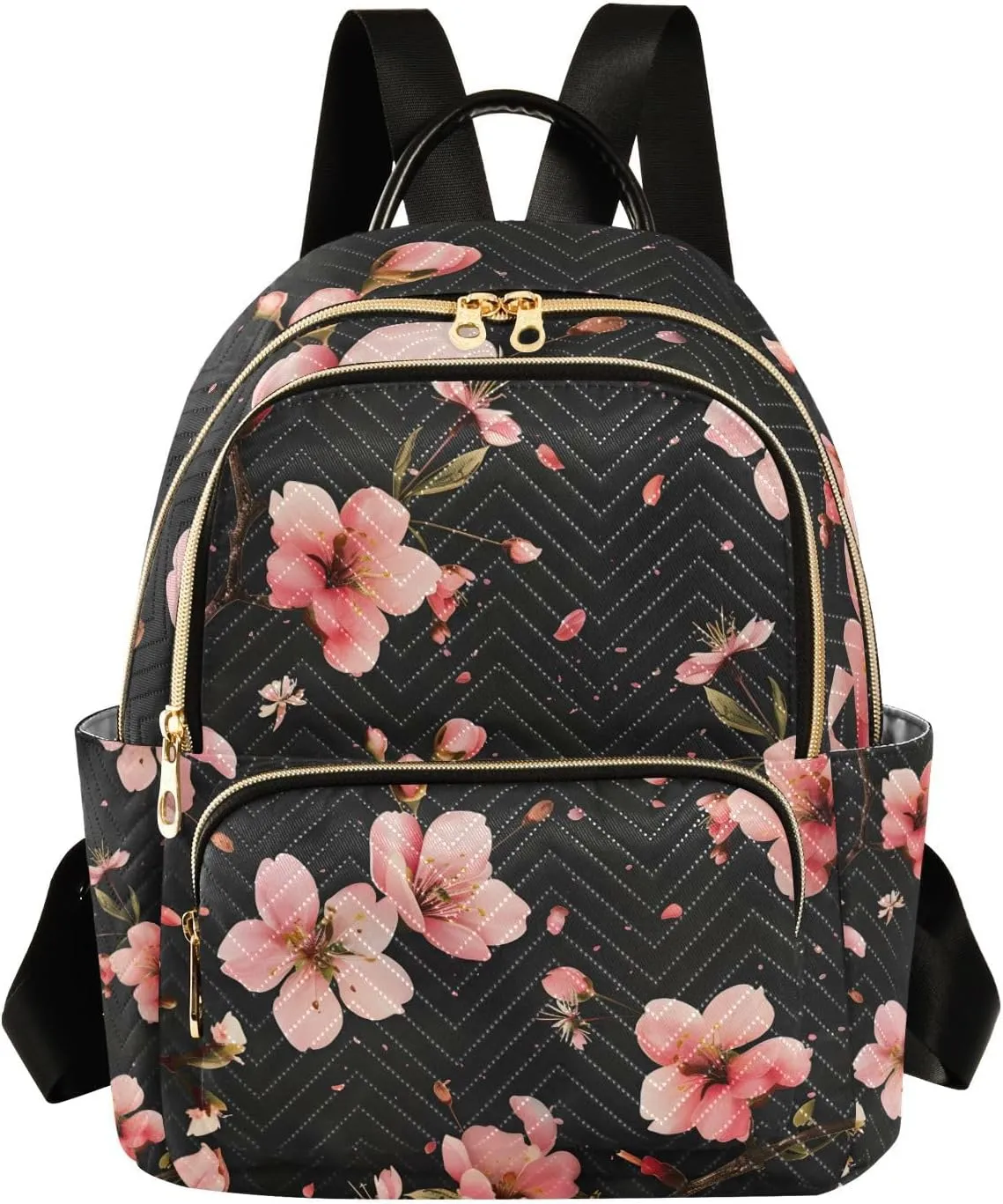 ALAZA Pink Cherry Blossoms on Black Small Backpack Purse for Women Travel Bag Lightweight Shoulder Bag Fashion Daypack