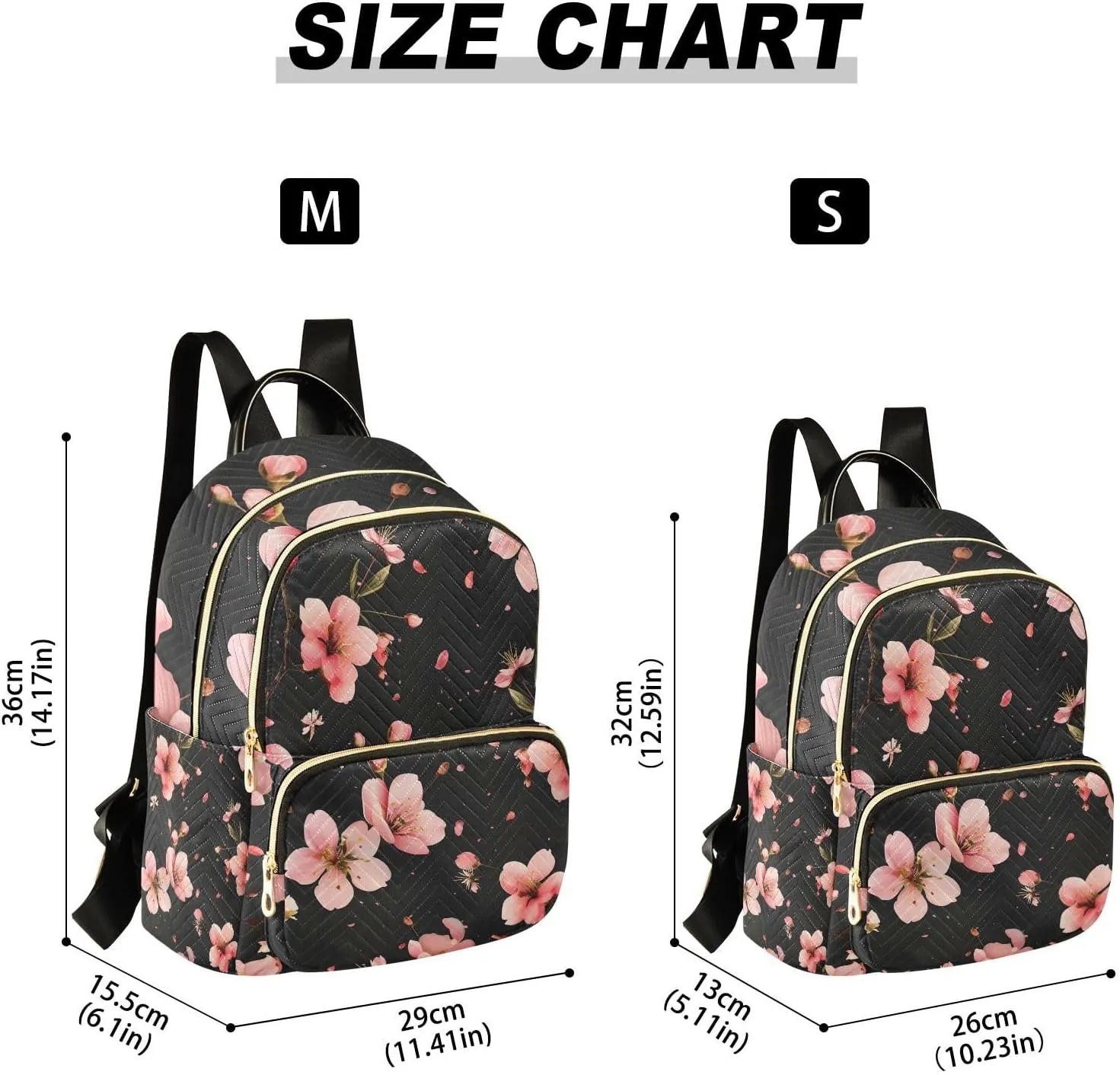 ALAZA Pink Cherry Blossoms on Black Small Backpack Purse for Women Travel Bag Lightweight Shoulder Bag Fashion Daypack