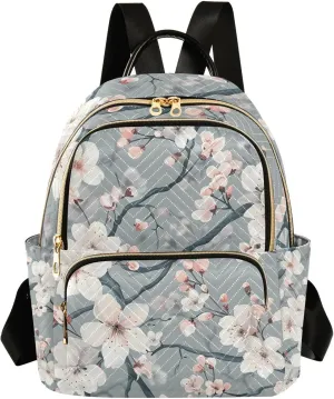 ALAZA Pink White Cherry Blossoms Flowers Small Backpack Purse for Women Travel Bag Lightweight Shoulder Bag Fashion Daypack