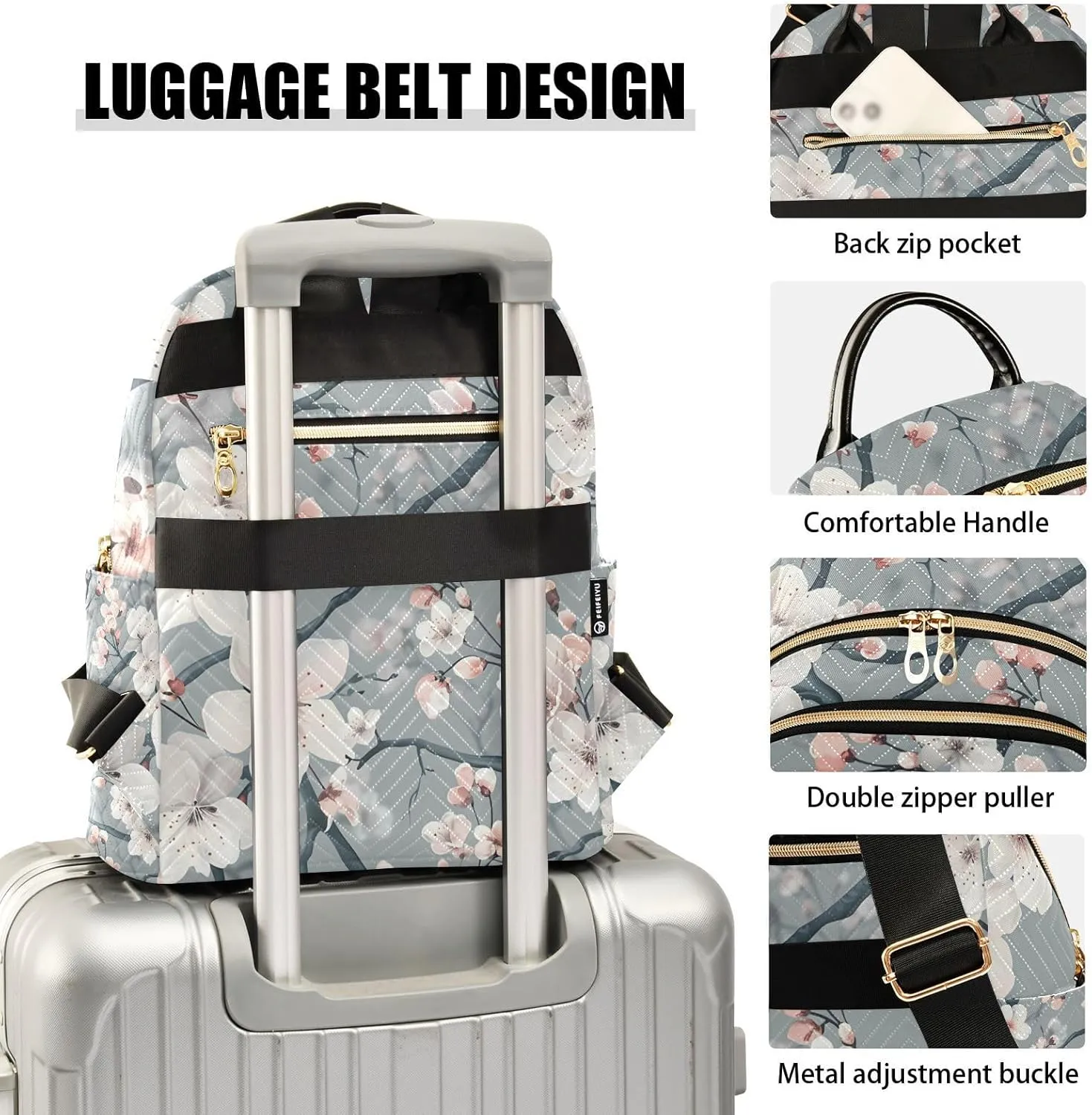 ALAZA Pink White Cherry Blossoms Flowers Small Backpack Purse for Women Travel Bag Lightweight Shoulder Bag Fashion Daypack