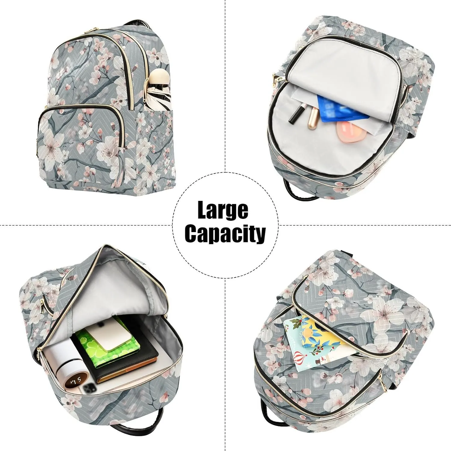 ALAZA Pink White Cherry Blossoms Flowers Small Backpack Purse for Women Travel Bag Lightweight Shoulder Bag Fashion Daypack