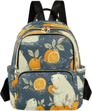 ALAZA Polar Bear Capybra Oranges Mini Backpack Purse for Women Travel Bag Lightweight Shoulder Bag Fashion Daypack