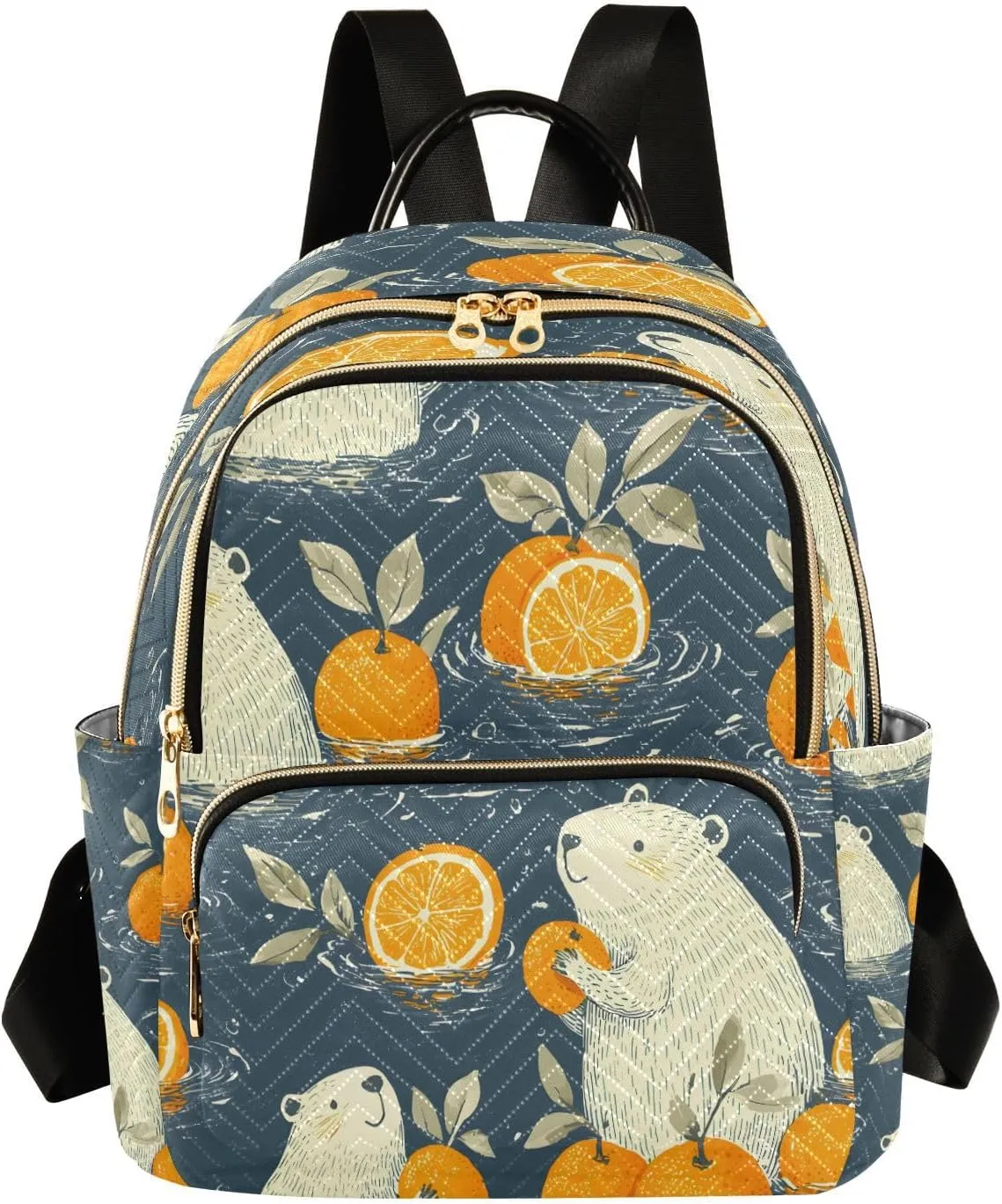 ALAZA Polar Bear Capybra Oranges Mini Backpack Purse for Women Travel Bag Lightweight Shoulder Bag Fashion Daypack