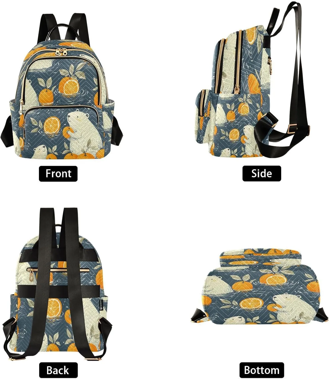 ALAZA Polar Bear Capybra Oranges Mini Backpack Purse for Women Travel Bag Lightweight Shoulder Bag Fashion Daypack