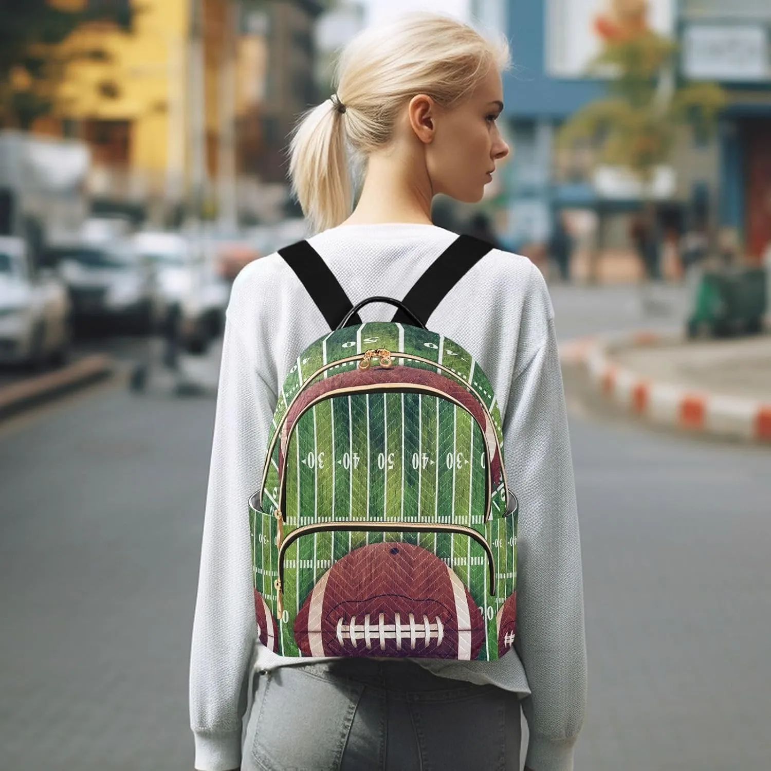 ALAZA Retro Grunge American Football Women Backpack Purse Ladies Fashion Shoulder Bag Daypack Travel Bag 7.5L