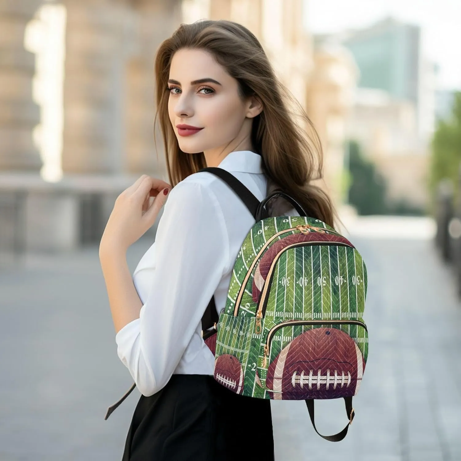 ALAZA Retro Grunge American Football Women Backpack Purse Ladies Fashion Shoulder Bag Daypack Travel Bag 7.5L