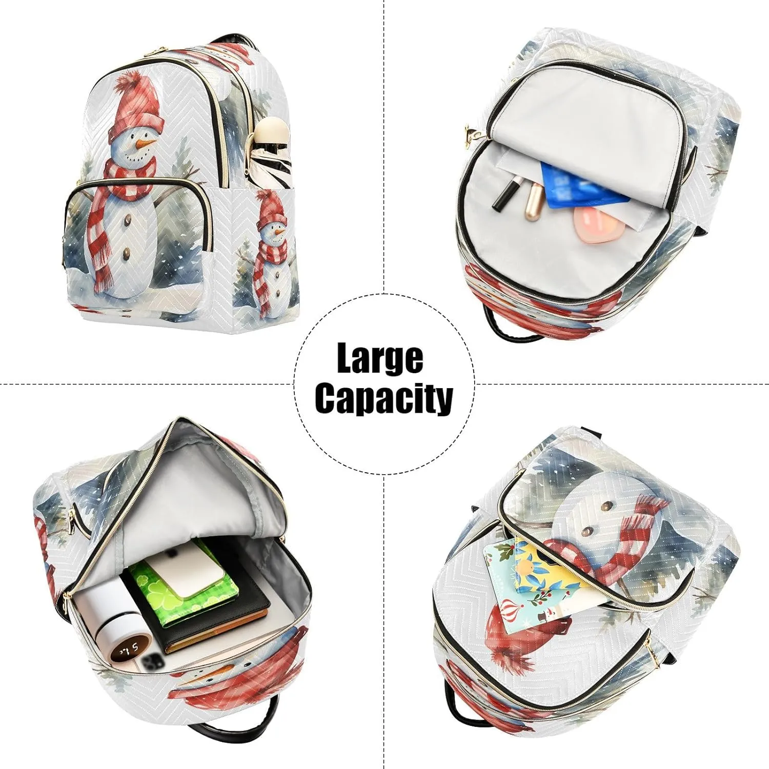 ALAZA Retro Snowman Pine Tree Snow Women Backpack Purse Ladies Fashion Shoulder Bag Daypack Travel Bag 10L