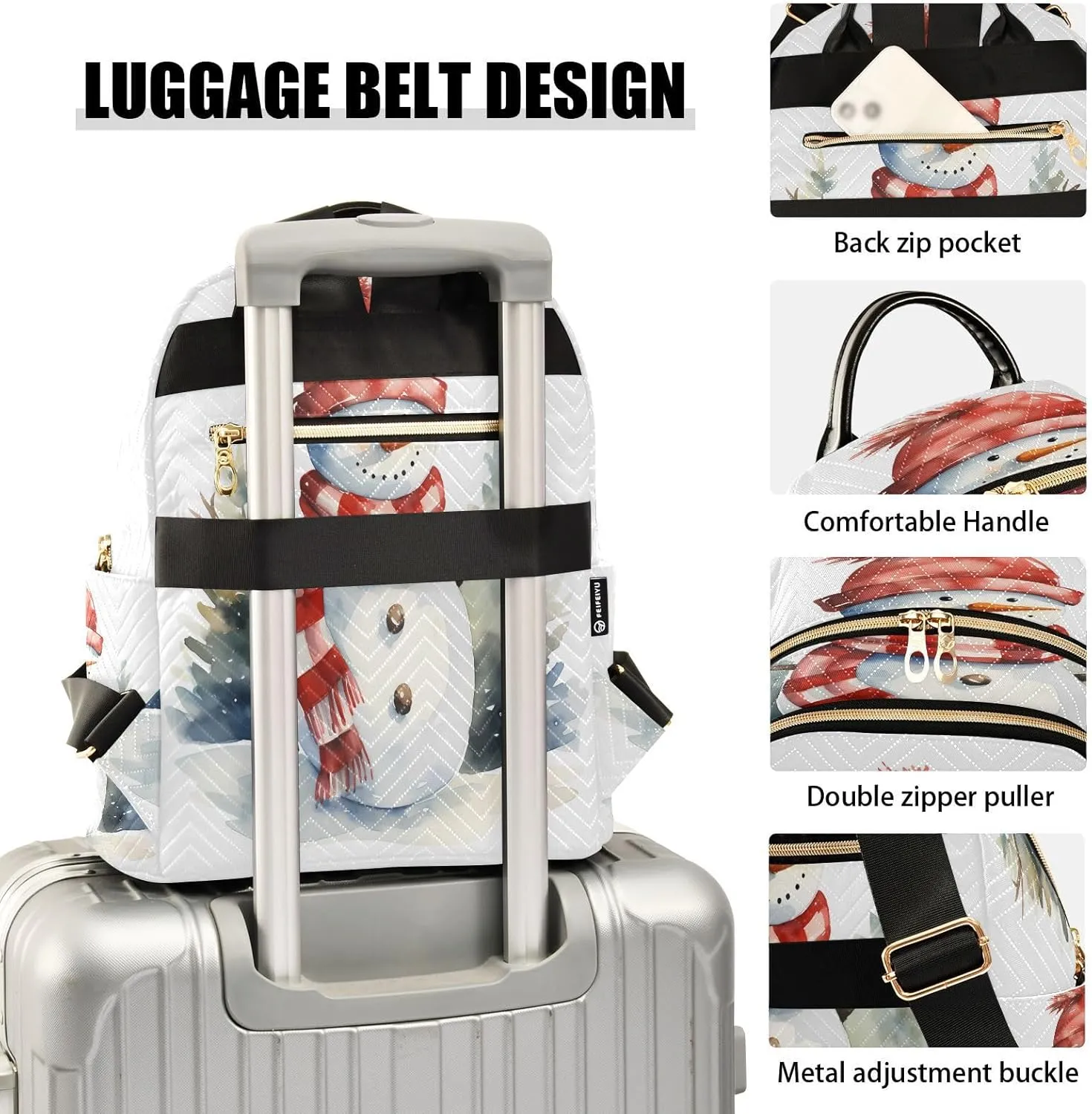 ALAZA Retro Snowman Pine Tree Snow Women Backpack Purse Ladies Fashion Shoulder Bag Daypack Travel Bag 10L