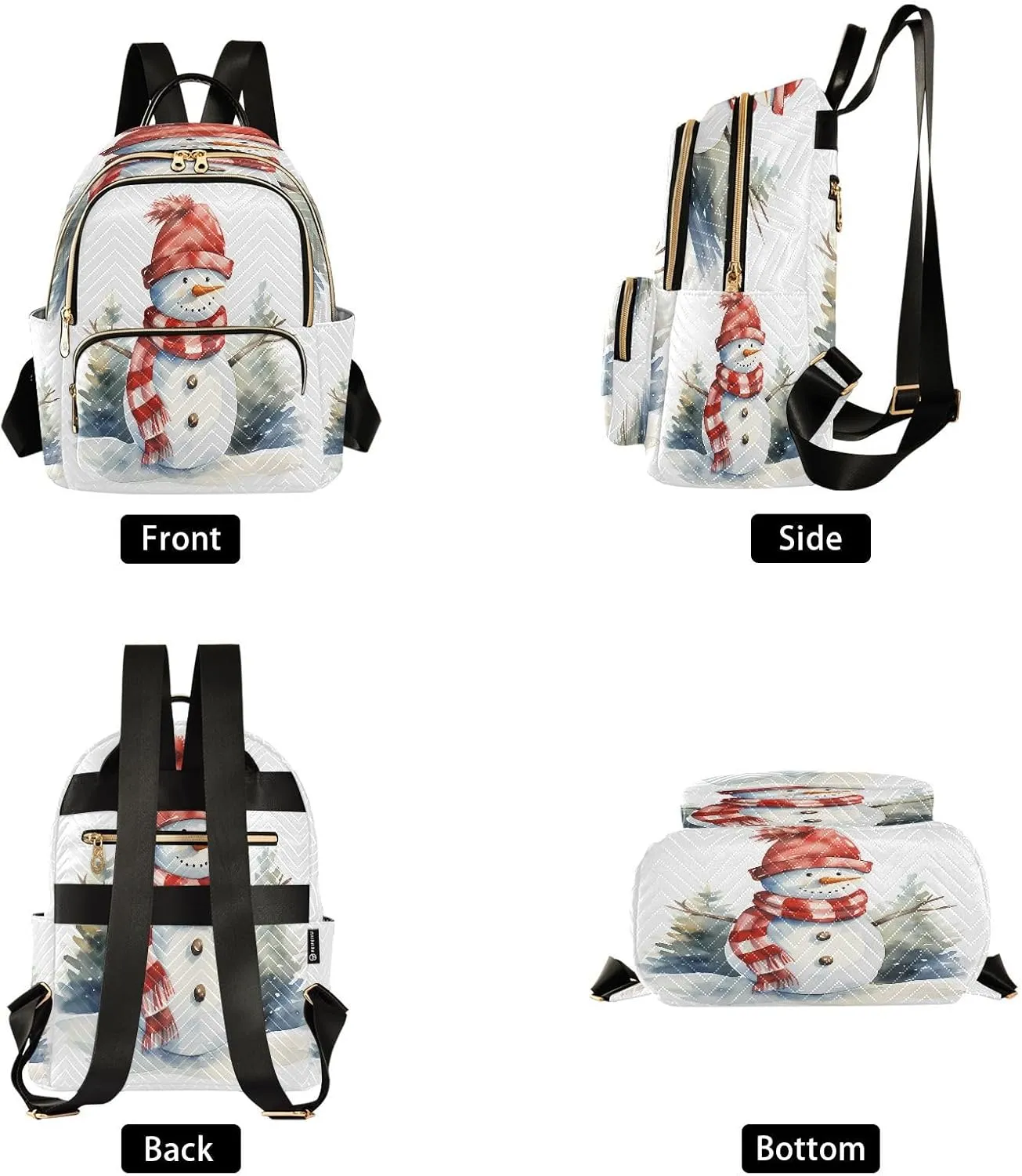 ALAZA Retro Snowman Pine Tree Snow Women Backpack Purse Ladies Fashion Shoulder Bag Daypack Travel Bag 10L