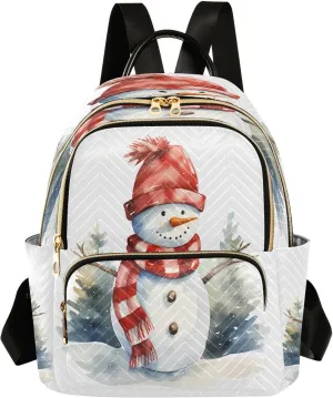 ALAZA Retro Snowman Pine Tree Snow Women Backpack Purse Ladies Fashion Shoulder Bag Daypack Travel Bag 10L