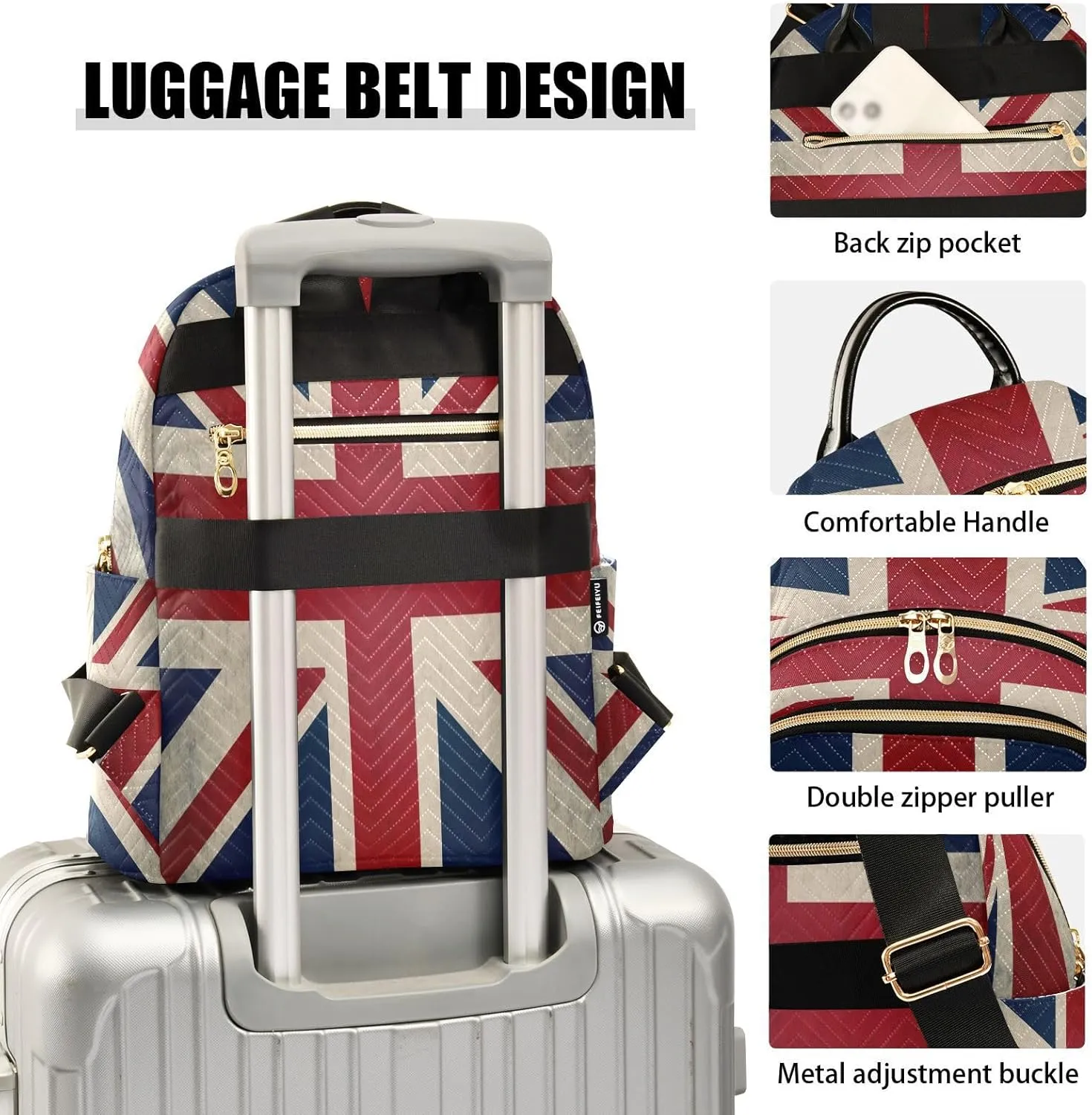 ALAZA Retro Union Jack British Flag Women Backpack Purse Ladies Fashion Shoulder Bag Daypack Travel Bag 10L