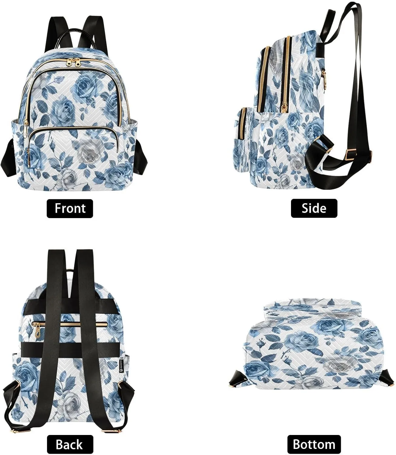ALAZA Roses Flower Blue and White Mini Backpack Purse for Women Travel Bag Lightweight Shoulder Bag Fashion Daypack