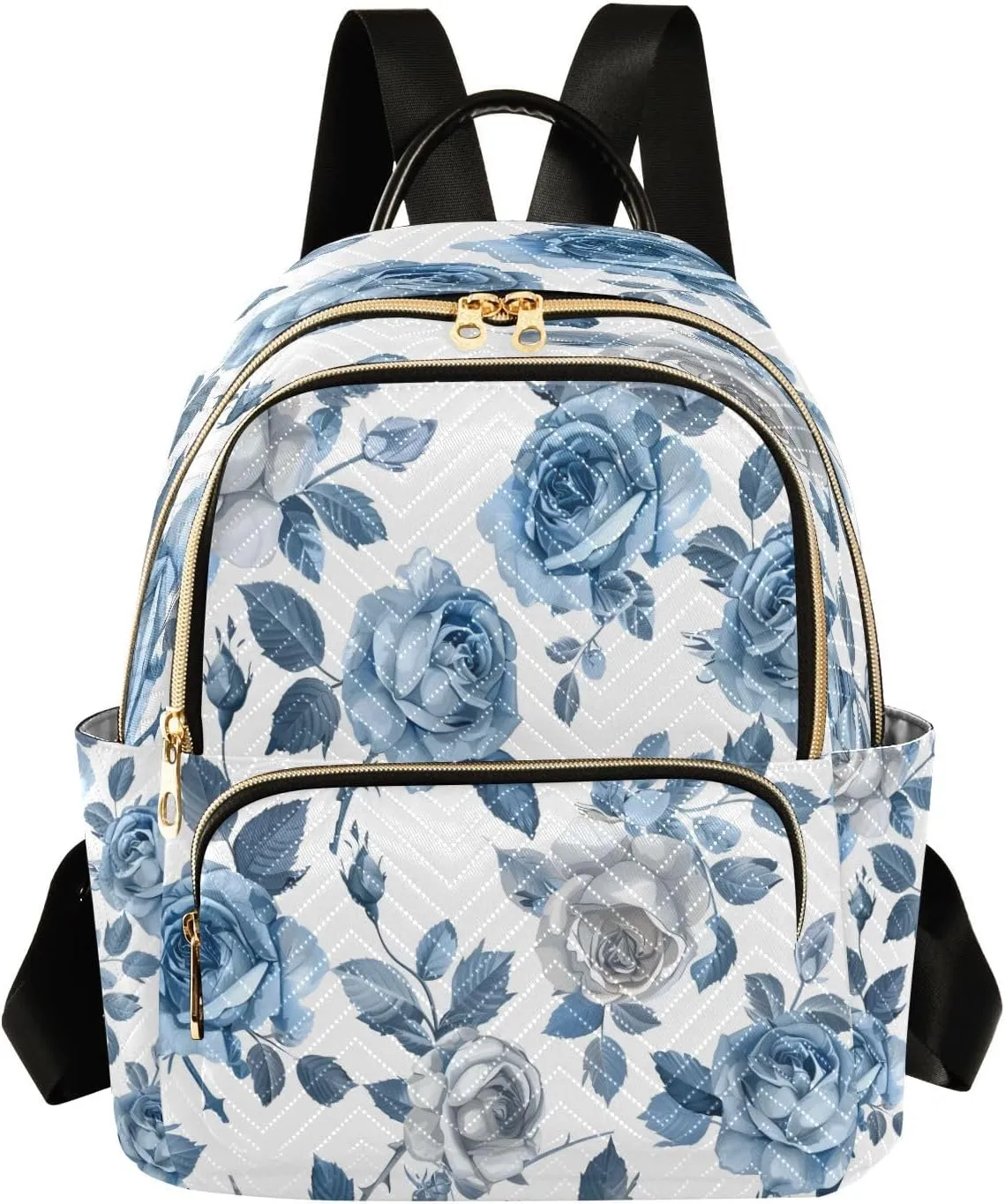 ALAZA Roses Flower Blue and White Mini Backpack Purse for Women Travel Bag Lightweight Shoulder Bag Fashion Daypack