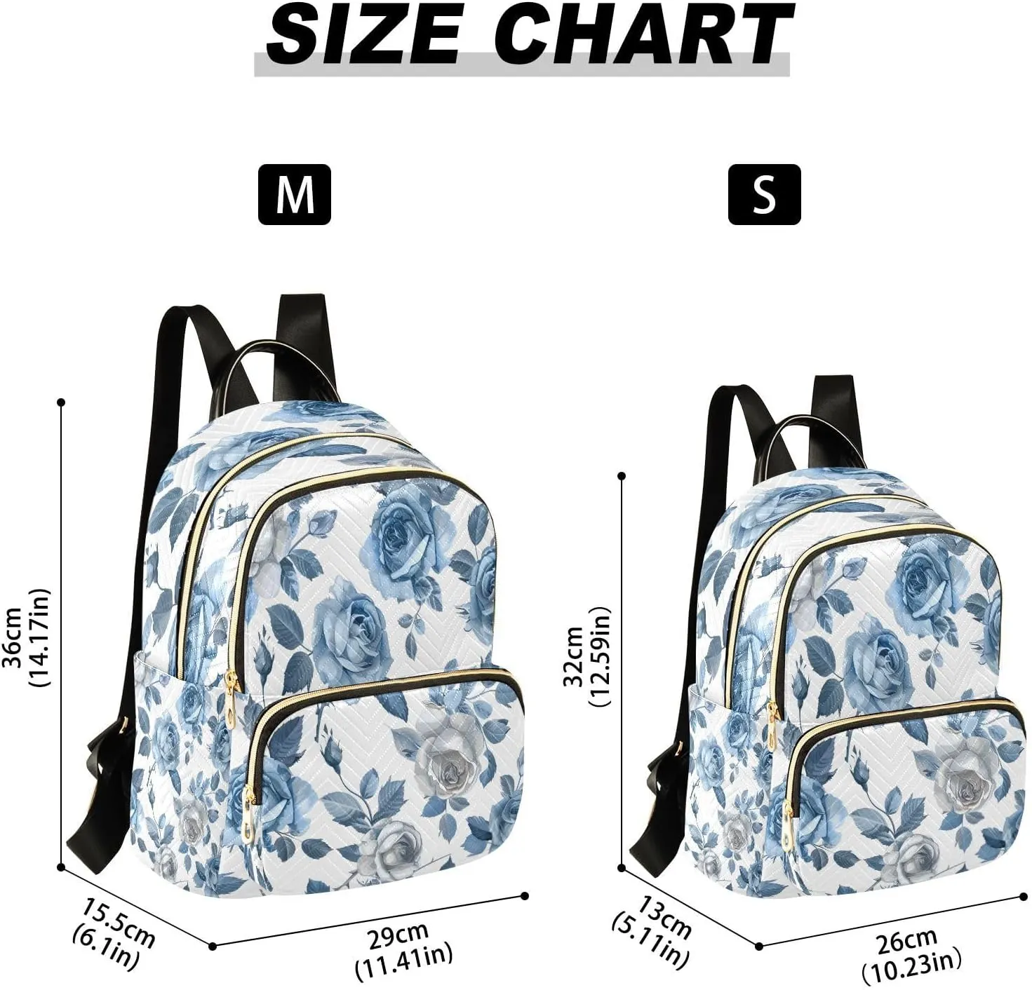 ALAZA Roses Flower Blue and White Mini Backpack Purse for Women Travel Bag Lightweight Shoulder Bag Fashion Daypack