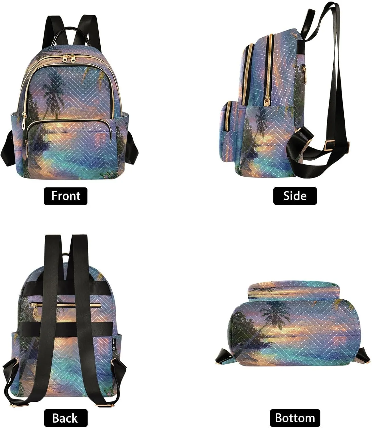 ALAZA Sea Water Beaches Palm Trees Flowers Mini Backpack Purse for Women Travel Bag Lightweight Shoulder Bag Fashion Daypack