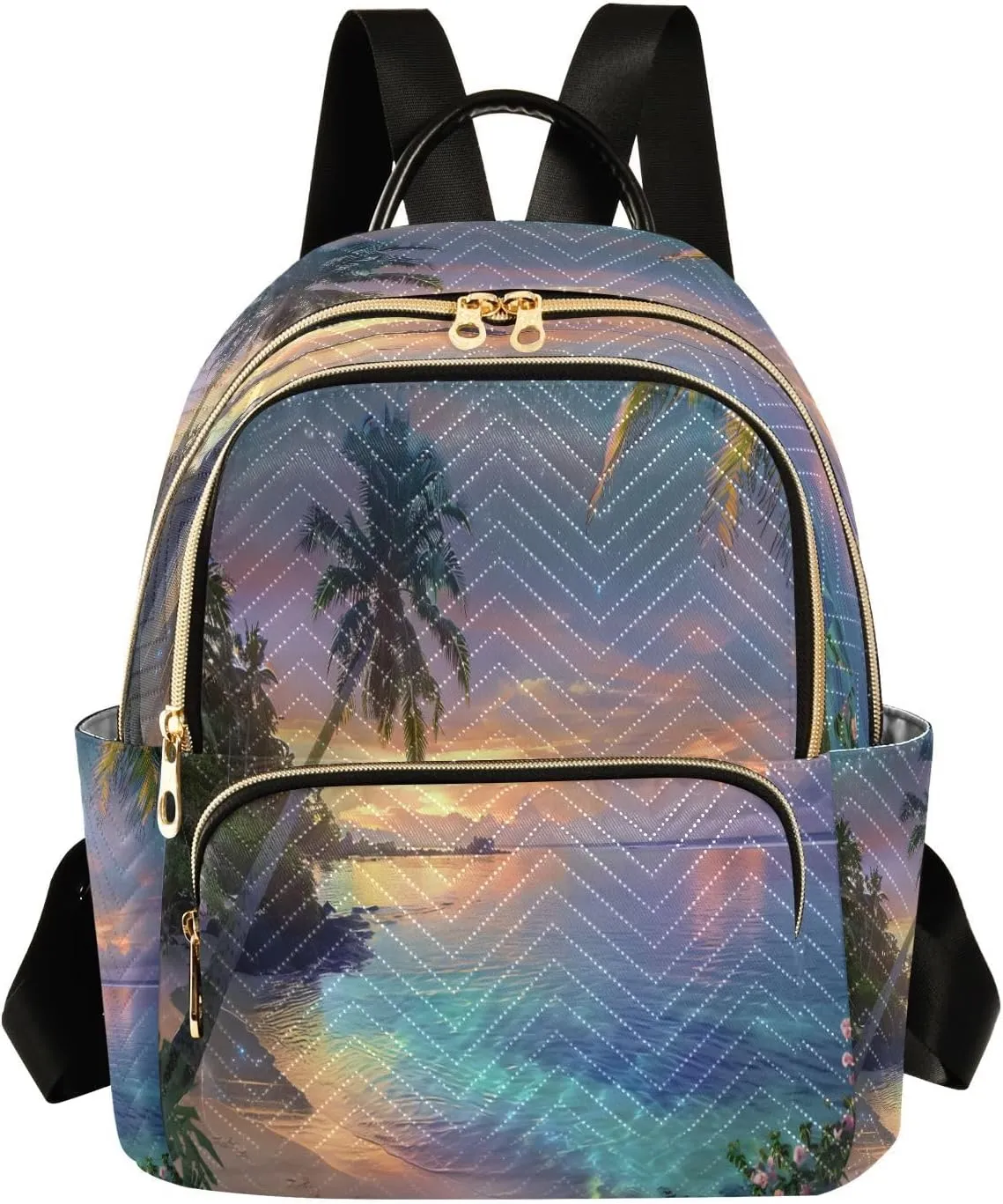 ALAZA Sea Water Beaches Palm Trees Flowers Mini Backpack Purse for Women Travel Bag Lightweight Shoulder Bag Fashion Daypack
