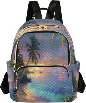 ALAZA Sea Water Beaches Palm Trees Flowers Mini Backpack Purse for Women Travel Bag Lightweight Shoulder Bag Fashion Daypack