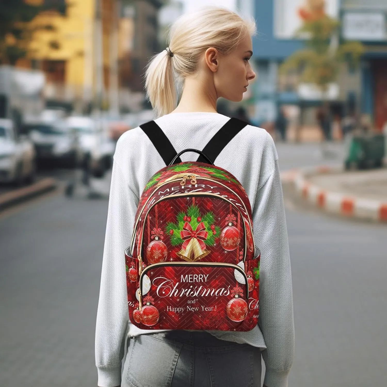 ALAZA Snowflakes Christmas Ball Women Backpack Purse Ladies Fashion Shoulder Bag Daypack Travel Bag 7.5L