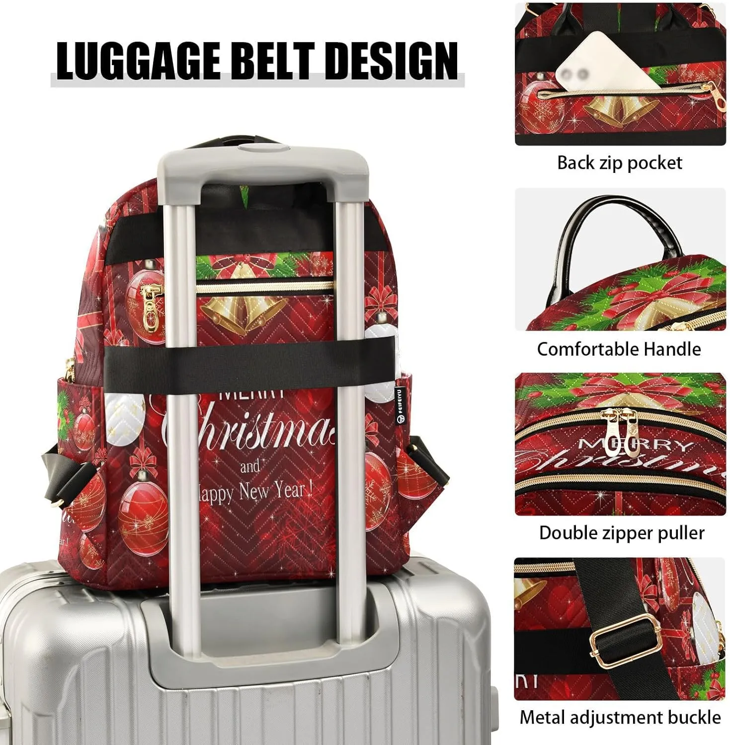 ALAZA Snowflakes Christmas Ball Women Backpack Purse Ladies Fashion Shoulder Bag Daypack Travel Bag 7.5L