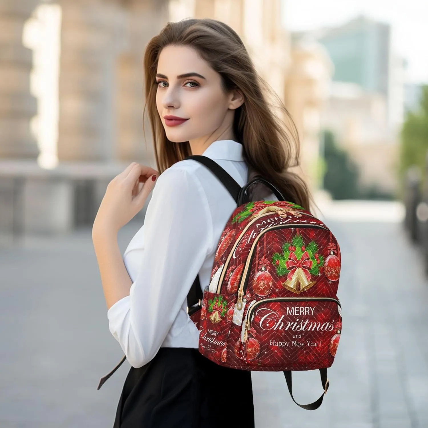 ALAZA Snowflakes Christmas Ball Women Backpack Purse Ladies Fashion Shoulder Bag Daypack Travel Bag 7.5L