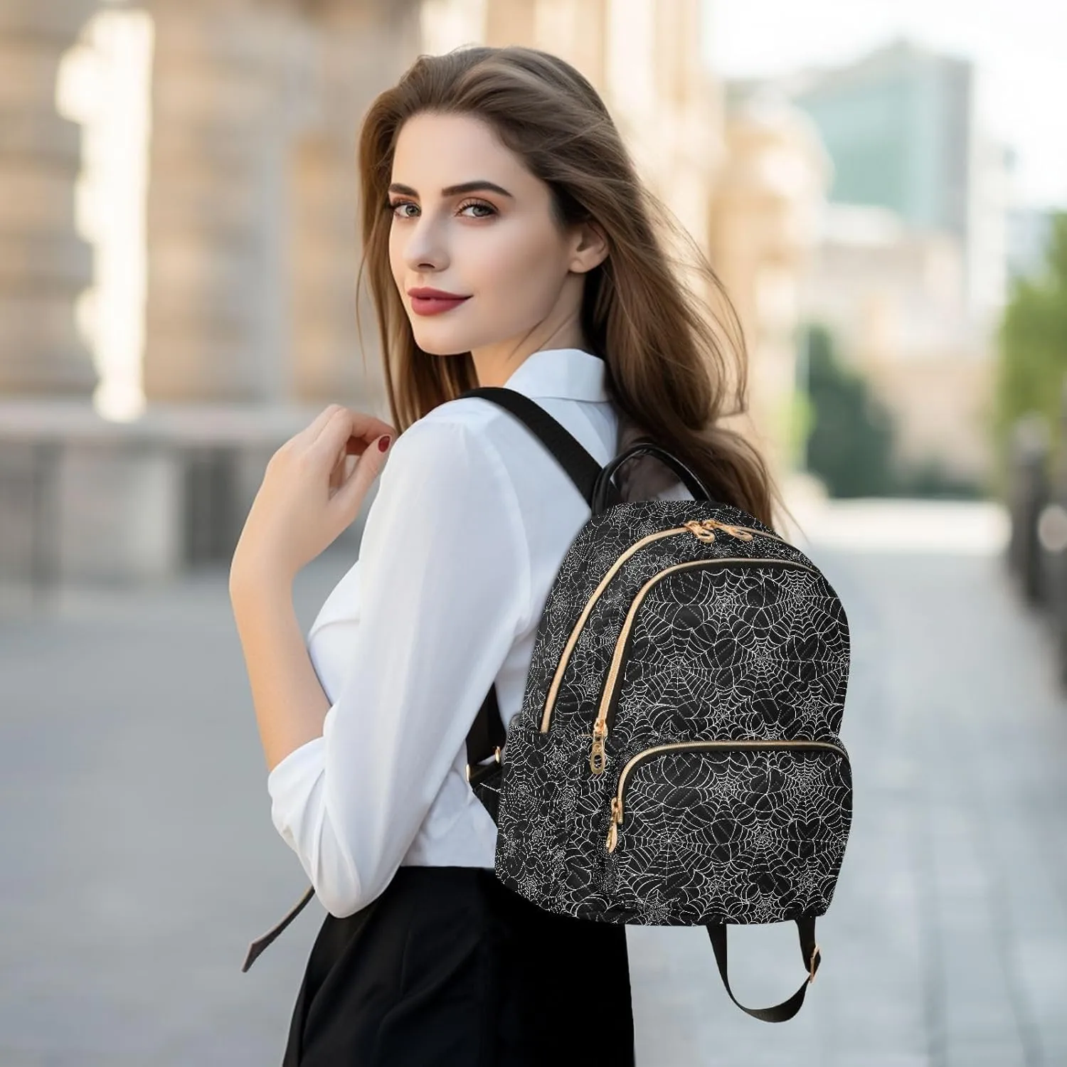 ALAZA Spider Web Black Halloween Women Backpack Purse Ladies Fashion Shoulder Bag Daypack Travel Bag 7.5L